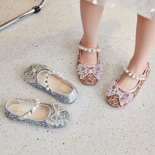 Girls Princess Shoes Soft Sole 2024 Spring and Summer New Baby Shoes Spring Crystal Shoes Children's Small Leather Shoes Spring and Autumn