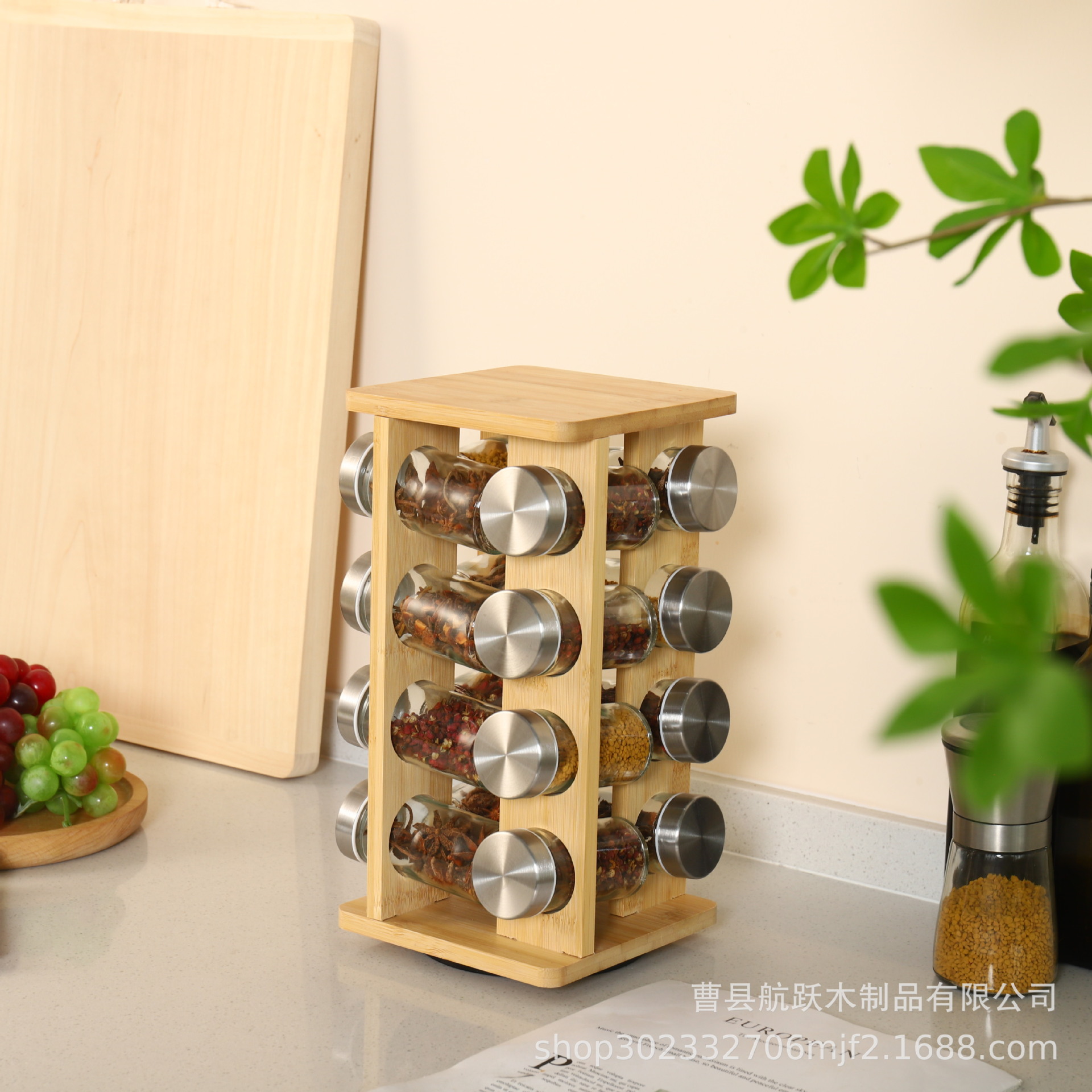 Estante de botella de condimento giratorio de cocina transfronteriza 16 latas estante de almacenamiento de especias multifuncional estante de almacenamiento de cocina de acero inoxidable poroso