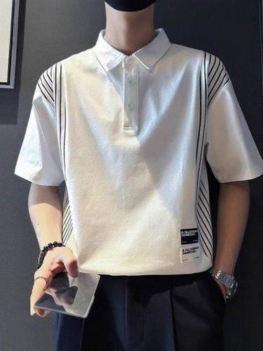 Ice silk short-sleeved T-shirt men's summer thin lapel polo shirt high-end casual beaded cotton summer fashion brand half-sleeves