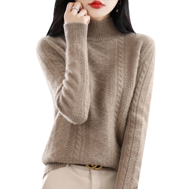 Seven needle thickened semi-aged woolen sweater female new skin-friendly warm cashmere knitwear in autumn and winter twisted floral sweater