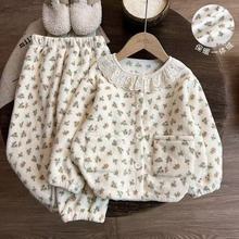 儿童睡衣冬款加绒秋冬加厚保暖新款宝宝家居服女童秋冬季开衫套装