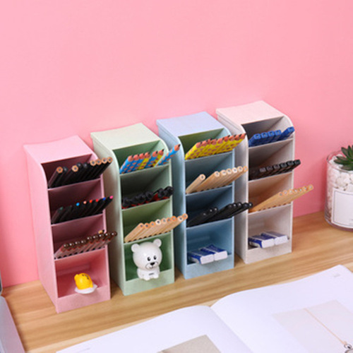 Sloping Insert Pen Holder Plastic Storage Box Transparent Multi-Compartment Pen Rack Storage Creative Makeup Pen Holder Desk Children's Four-Compartment