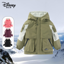 迪士尼儿童户外冲锋衣中大童亲子款加厚连帽夹棉外套三合一外套