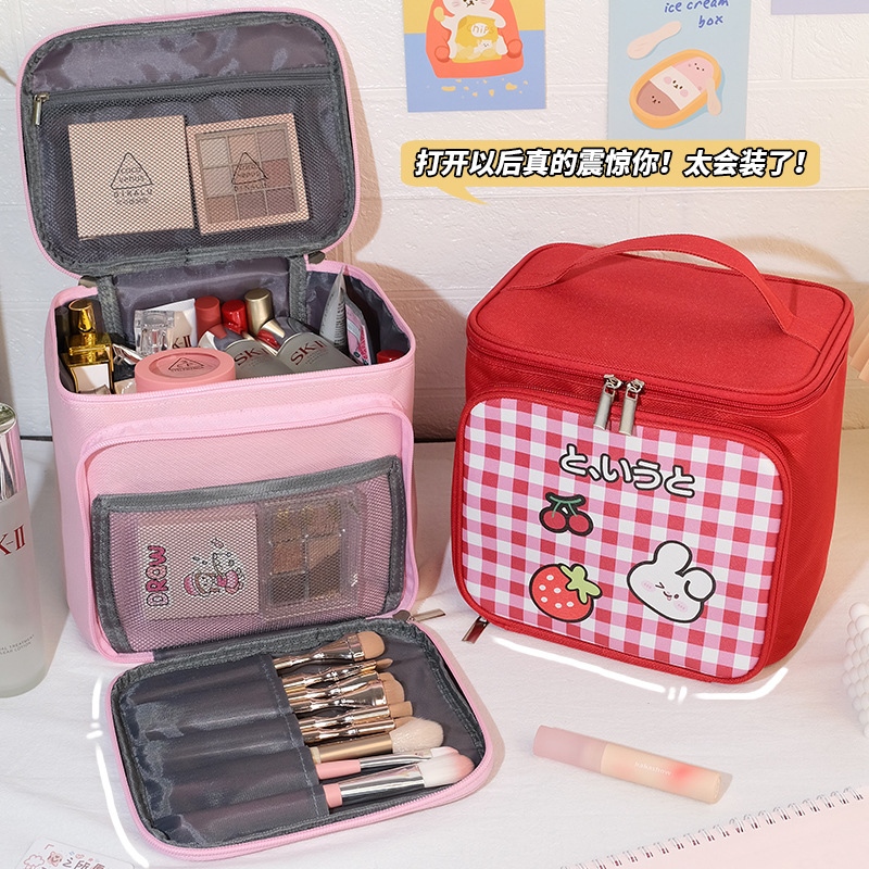 Bolsas de maquillaje personalizadas de gran capacidad de alta calidad de sensación portátil de alta calidad de la mujer bolsa de lavado caja de almacenamiento mayorista