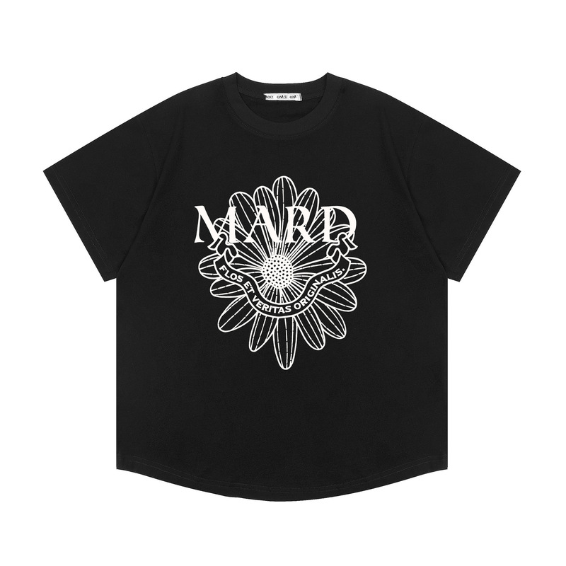 韓国マルディトレンディな半袖フラワープリントゴールドハイシルバー夏ラウンドネック純綿ルーズTシャツトップトレンディ|undefined