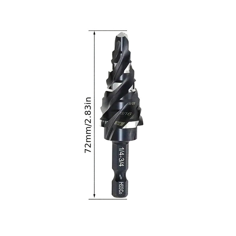 四螺旋槽阶梯钻头套装5PCS 1/8"-1-3/8" 1/4"3/8"高速钢金属钻头|undefined