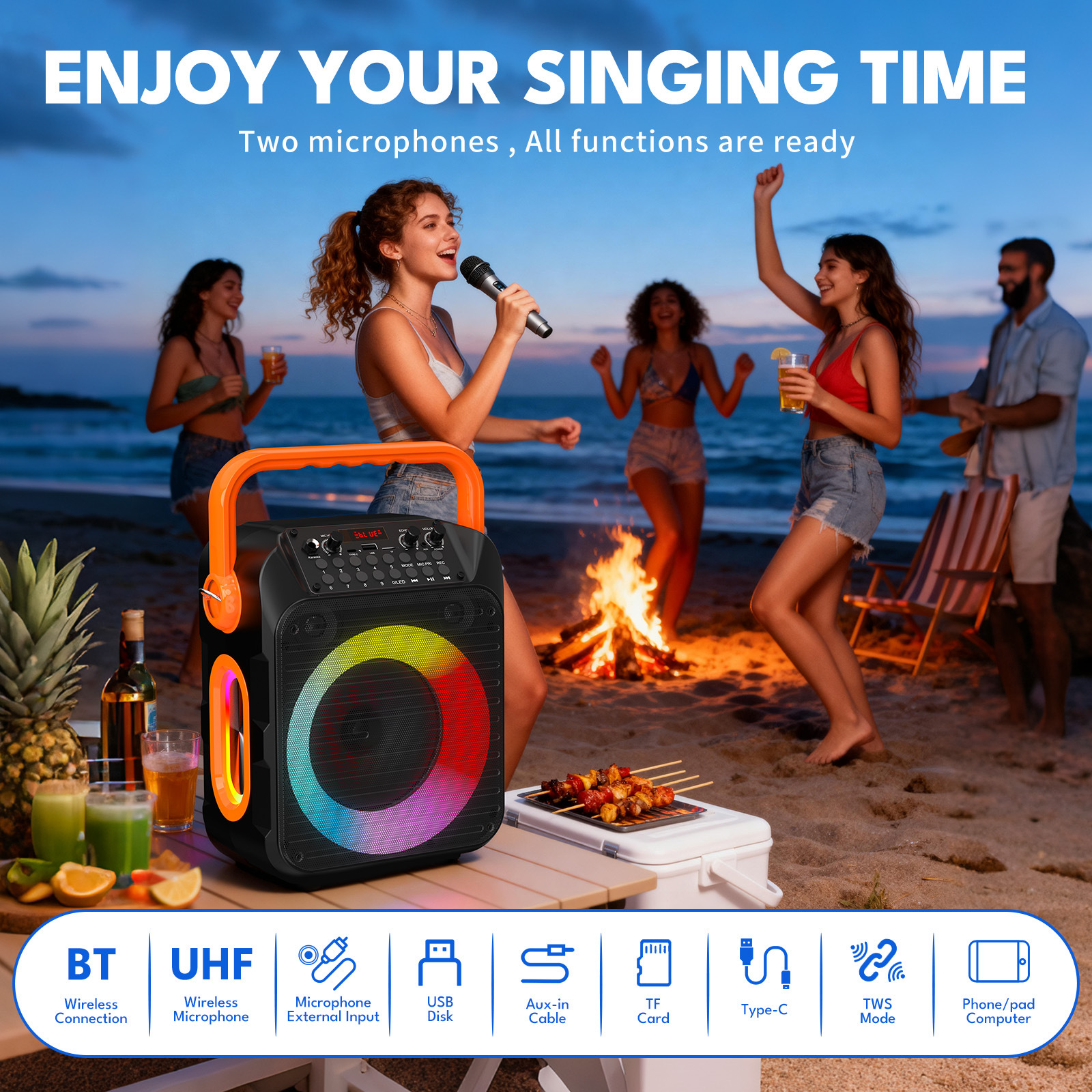 Portable Wireless Bluetooth Speaker with Microphone Square Dance Outdoor Party Party Square Dance Colorful Audio Party