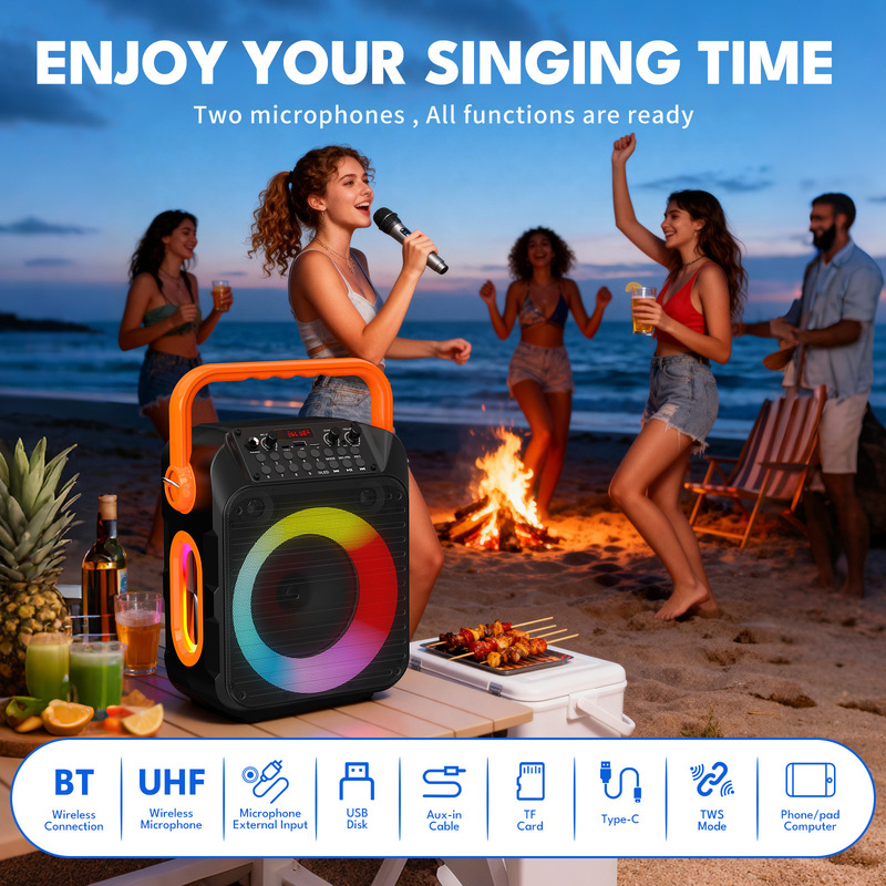 Portable Wireless Bluetooth Speaker with Microphone Square Dance Outdoor Party Party Square Dance Colorful Audio Party
