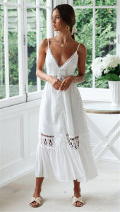 product - wholesale Rayon Stitching Lace Beach Cover-up Sexy Strap Dress Vacation Sun Protection Shirt Beach Cover Up - 2