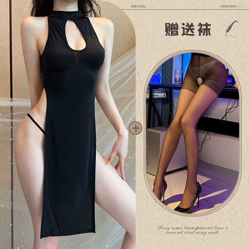 블랙 블랙 오픈 크로 치 양말
