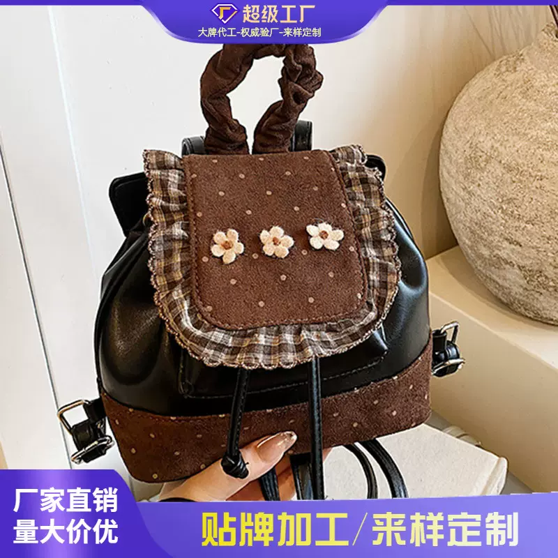 跨境复古双肩包女时尚小众设计学生书包韩版水桶包高颜值旅游背包