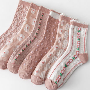Socks women's cute pink socks ins mid-tube socks cotton socks spring new women's socks four seasons mid-tube fashionable socks batch