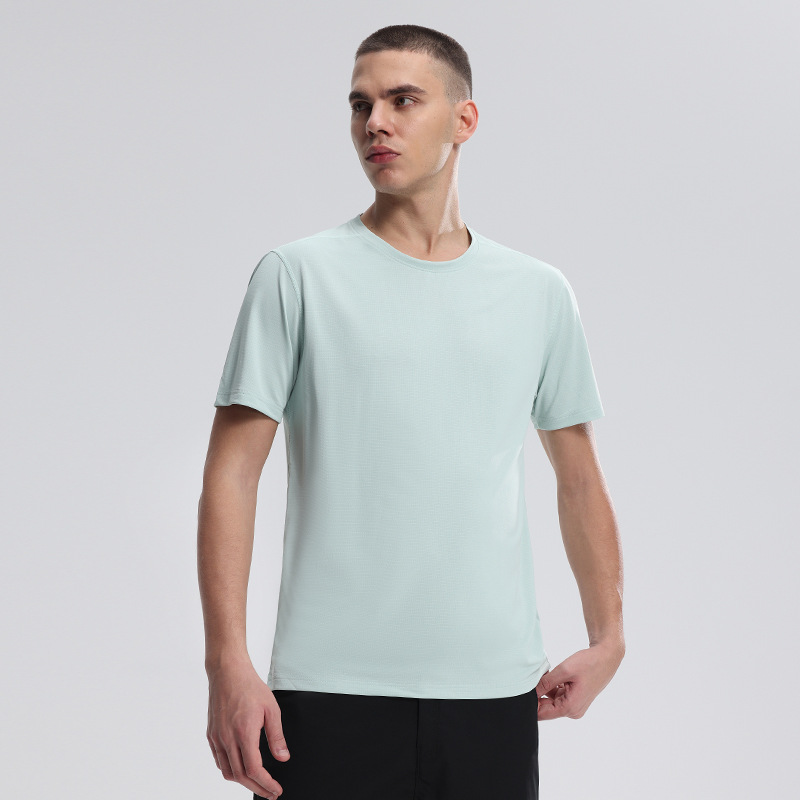 lulu el mismo cuello redondo hombre camiseta de entrenamiento al aire libre de manga corta correr camiseta de entrenamiento de acondicionamiento físico chaqueta de secado rápido hielo absorbente