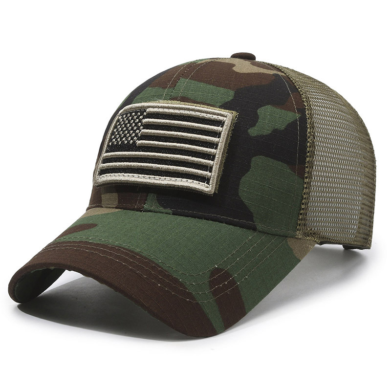 Sello estadounidense, etiqueta rasgada, gorra de velcro, moda al aire libre, protector solar, gorra de red de béisbol, sombrero de camuflaje táctico para hombres