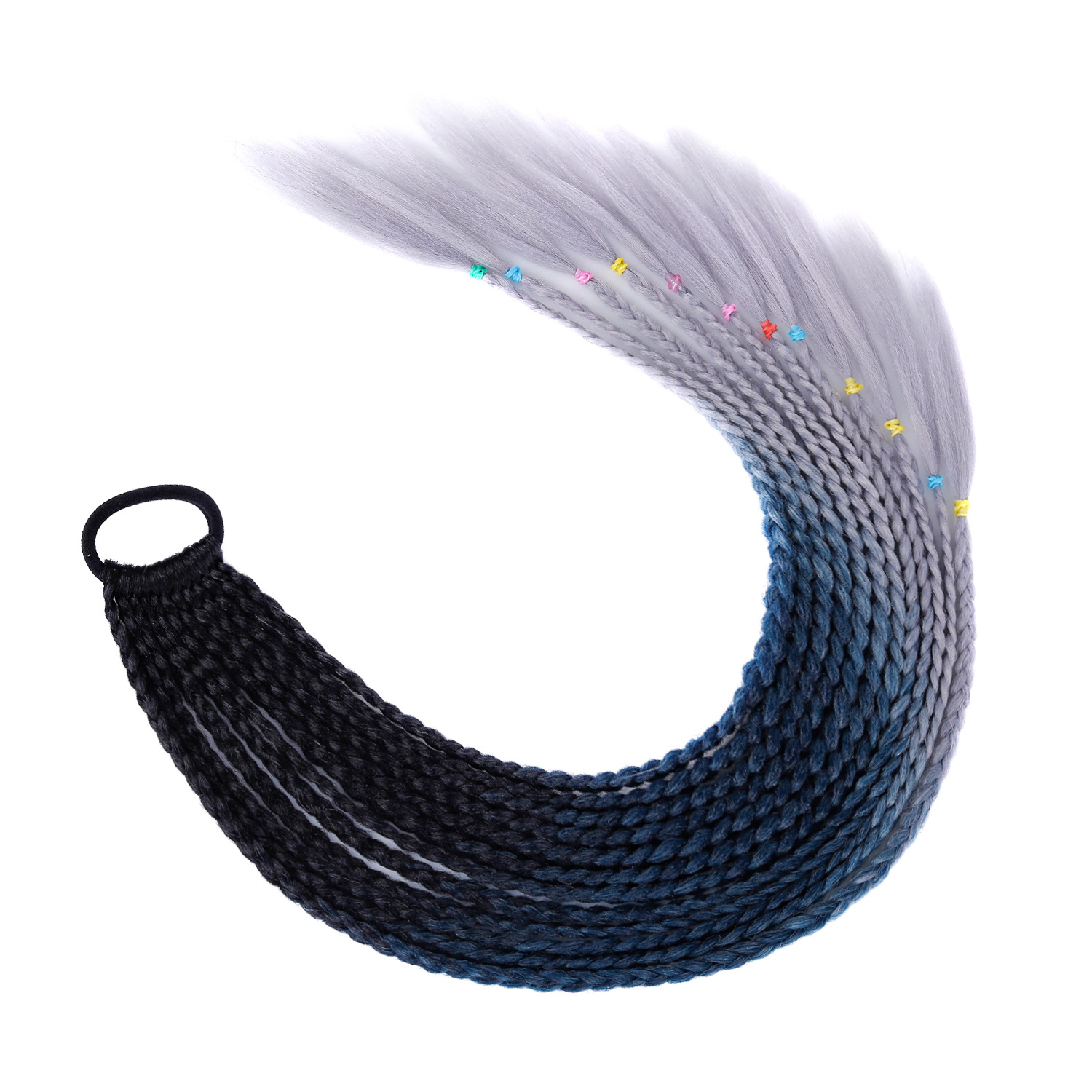 Cola de caballo C19 negro + tinta azul + gris plata