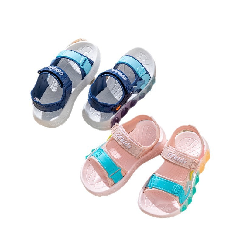 子供サンダル2025新型夏滑り止めソフト底女の子中大童マジック貼り子供靴赤ちゃんビーチサンダル|undefined
