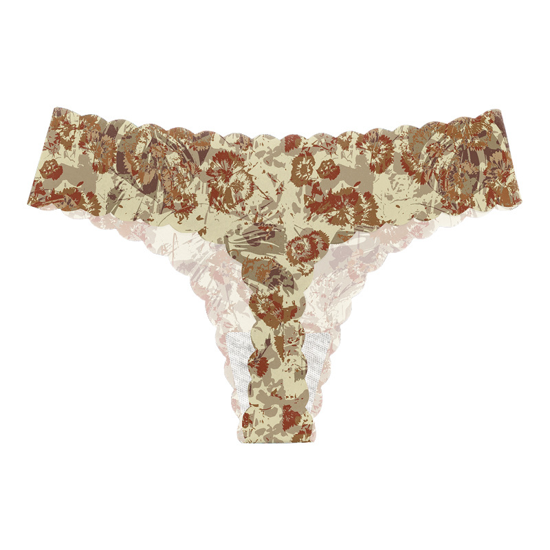 Europa y los Estados Unidos invisibles ondulados impresión sin marcas en forma de T pantalones transpirables de cintura baja deportivo sexy thongs mujeres