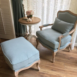 American Country Living Room Single Casual Sofa European Fabric Bedroom Study Chair French Hotel Solid Wood Tiger Chair