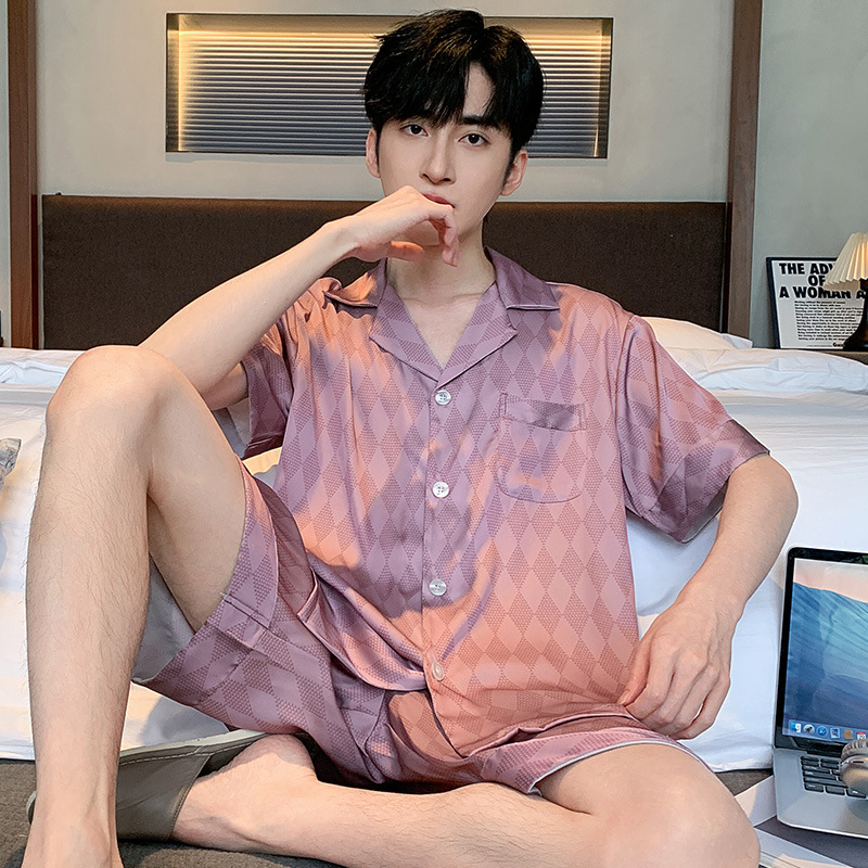 Men's Summer Pajamas, Ice Silk, Plus Size, Loose Fit, 2026 New Style, Summer Short-Sleeve and Shorts Set, Thin Style