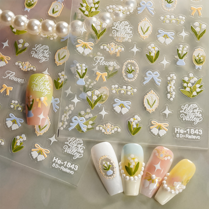 Redanco5D Embossed Ins Popular Cartoon Nail Stickers Lily of the Valley Tulip Flower 3D Nail Stickers He1839 Redanco5D Embossed Ins Popular Cartoon Nail Stickers Lily of the Valley Tulip Flower 3D Nail Stickers He1839