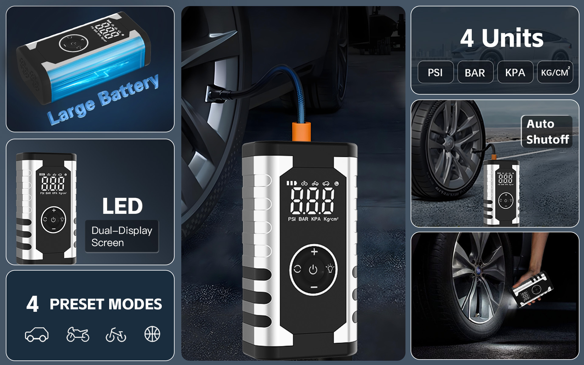 Car jump starter, air pump, emergency power supply, and portable tire inflator – a multi-functional device for powerful battery starting