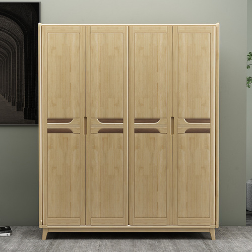新中式实木衣柜现代简约北欧储物卧室家具四门对开门1.6米大衣橱