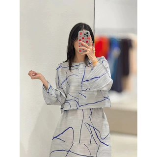 定制三宅褶皱女装新款线条印花开衫外套来图来样加工贴牌源头拿货