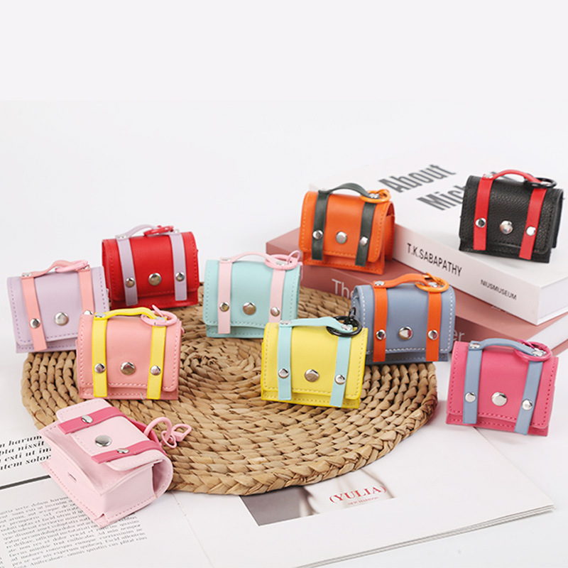 Customized Leather Coin Purse Lanyard Accessories Macaron Color Cute College Style Earphone Protective Bag Portable Storage Bag
