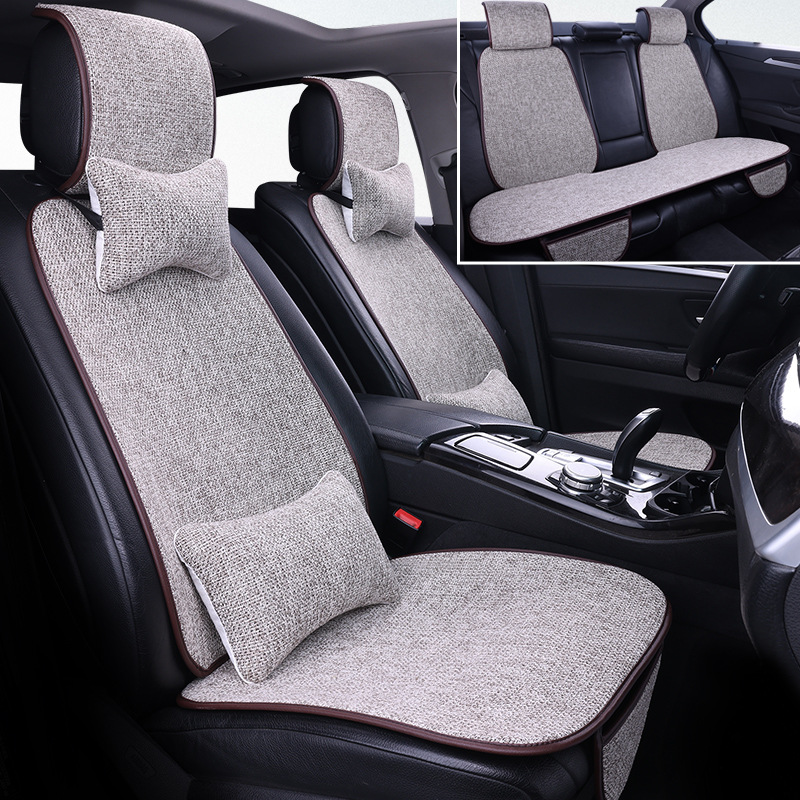 Nuevo cojín de automóvil de lino, cuatro estaciones, algodón y lino transpirable, cómodo y antideslizante, cubierta de cojín integral de estilo comercial