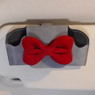 Sun Visor Sunglasses Storage Clip, Car Glasses Clip/Bill Clip - red-bow-gray-glasses-case