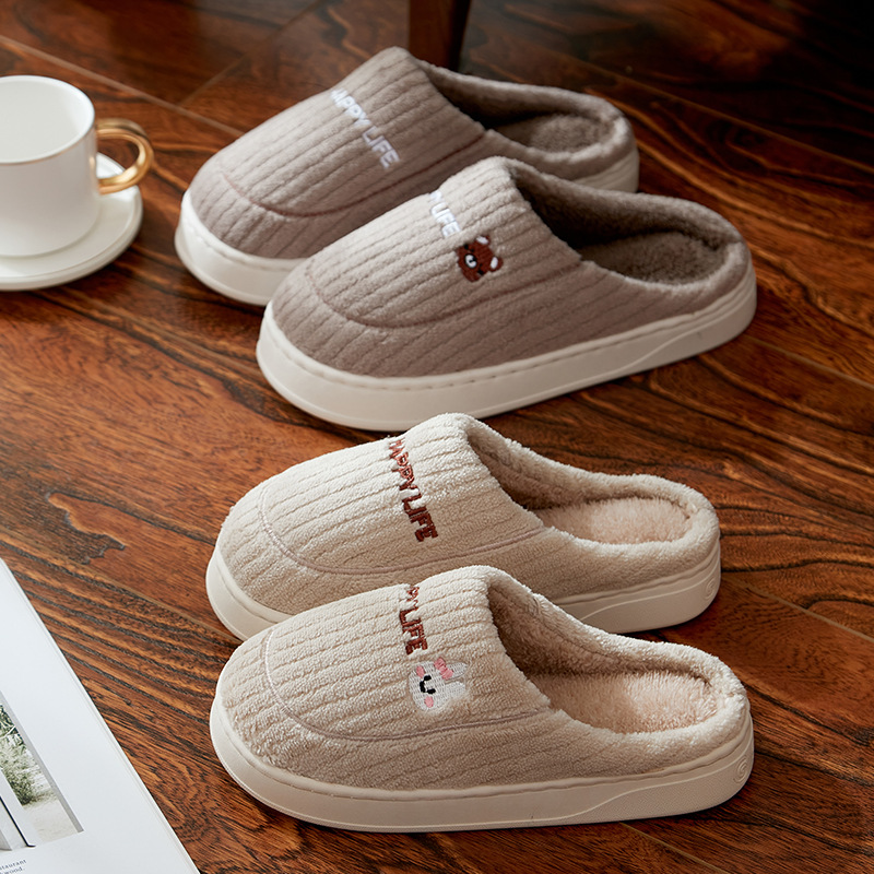 Zapatillas de algodón para mujeres invierno 2024 nuevo hogar interior cálido pareja lindo conejo antideslizante de peluche zapatillas de invierno para hombres