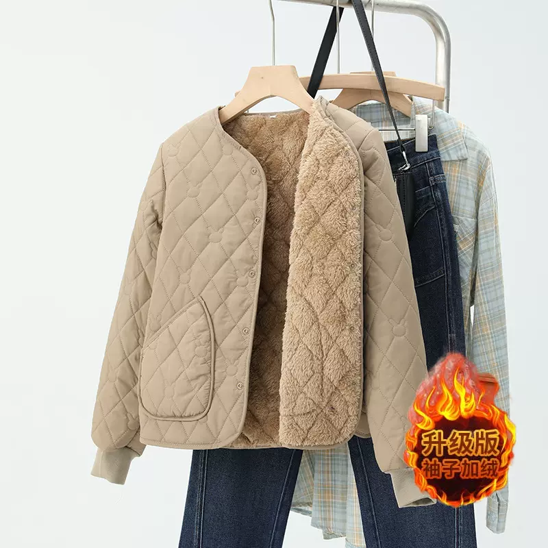 加绒加厚棉服女短款2025冬休闲保暖棉衣高级感羊羔绒宽松棉袄外套