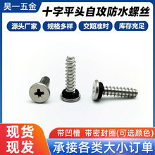 不锈钢304十字平头平尾自攻防水螺丝带密封圈凹槽防气1.2st4螺钉