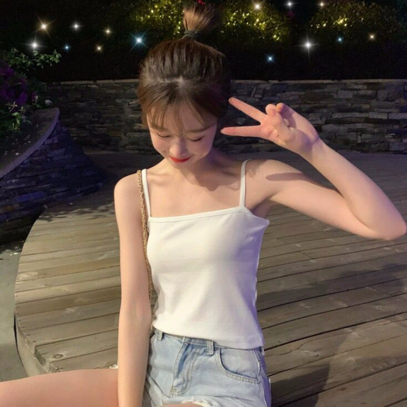 Майка женская верхняя одежда тонкая сексуальная студенческая корейский стиль красивая спина короткая внутренняя одежда белый топ с облегающим верхом весна и лето