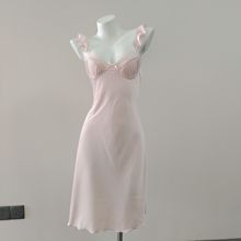 新款性感睡裙女仿真丝夏季吊带睡衣长裙纯欲风日系冰丝睡衣带胸垫