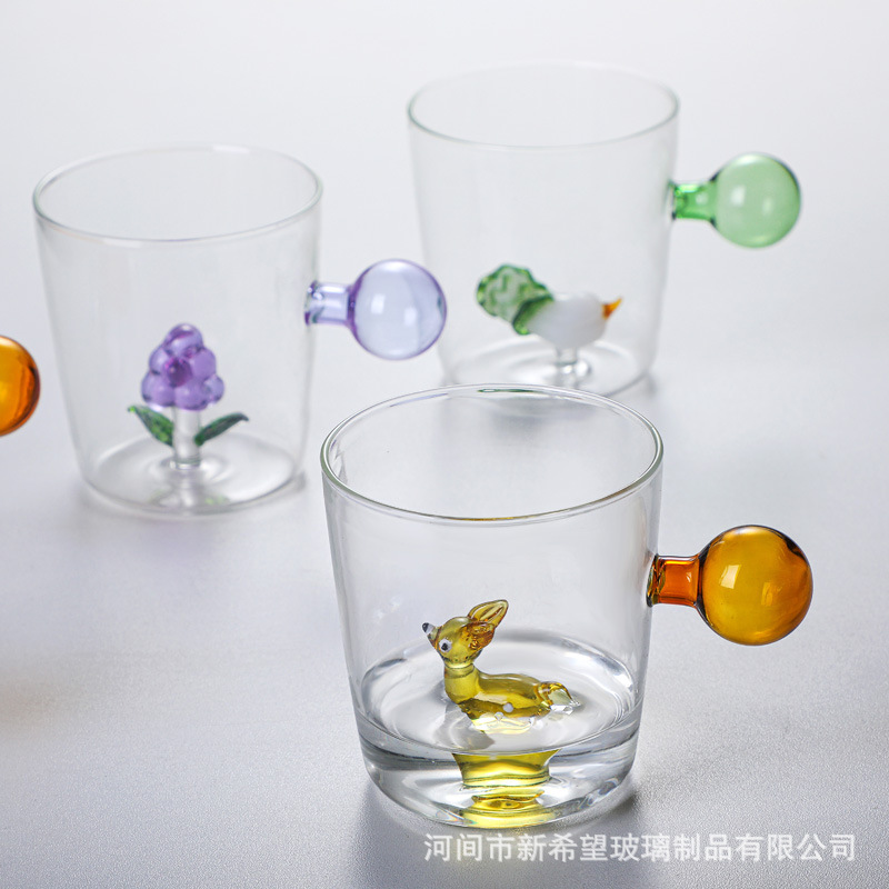 高硼硅玻璃水杯動物造型杯早餐牛奶杯子家用喝水3D立體玻璃杯批發