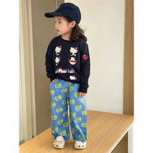 女童秋装2025新款套装可爱Kitty印花卫衣洋气时尚拼色儿童裤子潮