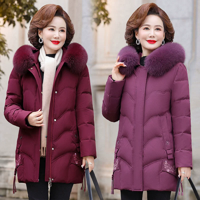 Женский пуховик средней длины для мам среднего возраста 2023, новая зимняя одежда в западном стиле для среднего и пожилого возраста, толстое теплое пальто больших размеров