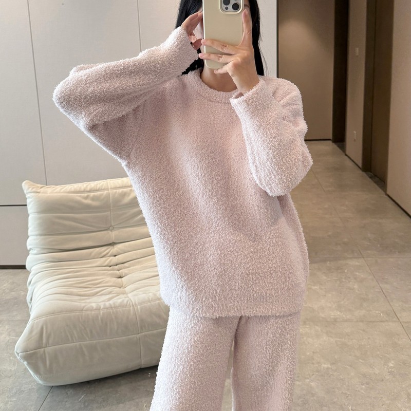 5613半边绒睡衣女冬季新款纯色甜美家居服舒适保暖弹力可外穿套装|undefined