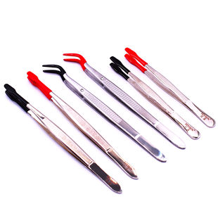 Manufacturers supply high-grade set rubber set tweezers black wide elbow plastic-impregnated stainless steel tweezers cross-border explosions