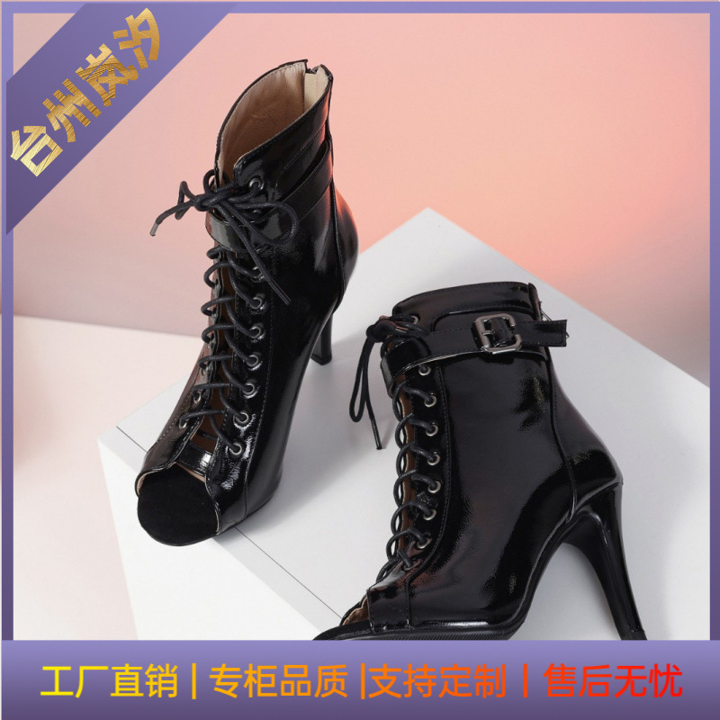 European and American Style Plus-Size High-Heeled Shoes for Women, Summer Elegant Thin-Heeled 2026 Jazz Dance Peep-Toe Sandals, Hollow-Out Short Boots with Lace-Up Design European and American Style Plus-Size High-Heeled Shoes for Women, Summer Elegant Thin-Heeled 2026 Jazz Dance Peep-Toe Sandals, Hollow-Out Short Boots with Lace-Up Design