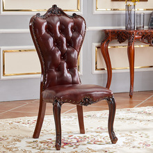 欧式做旧餐椅实木椅子美式乡村复古家用休闲椅咖啡椅酒店餐椅凳子