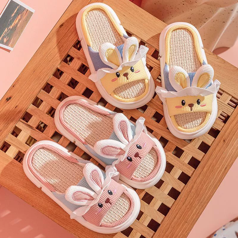 Новый Стиль льняные шлепанцы Four Seasons милые кроличьи льняные тапочки женские домашние хлопковые льняные тапочки оптом