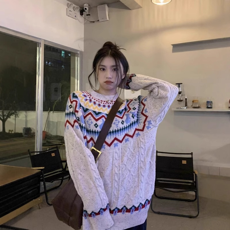 New Year Sweater Fell Island Red Festival Atmosphere Knitted Sweater Couple Clothing Casual oversize Sweater for Men