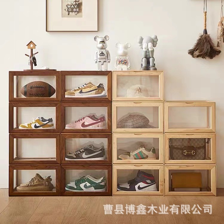 Solid wood dustproof transparent shoe storage box installation-free…