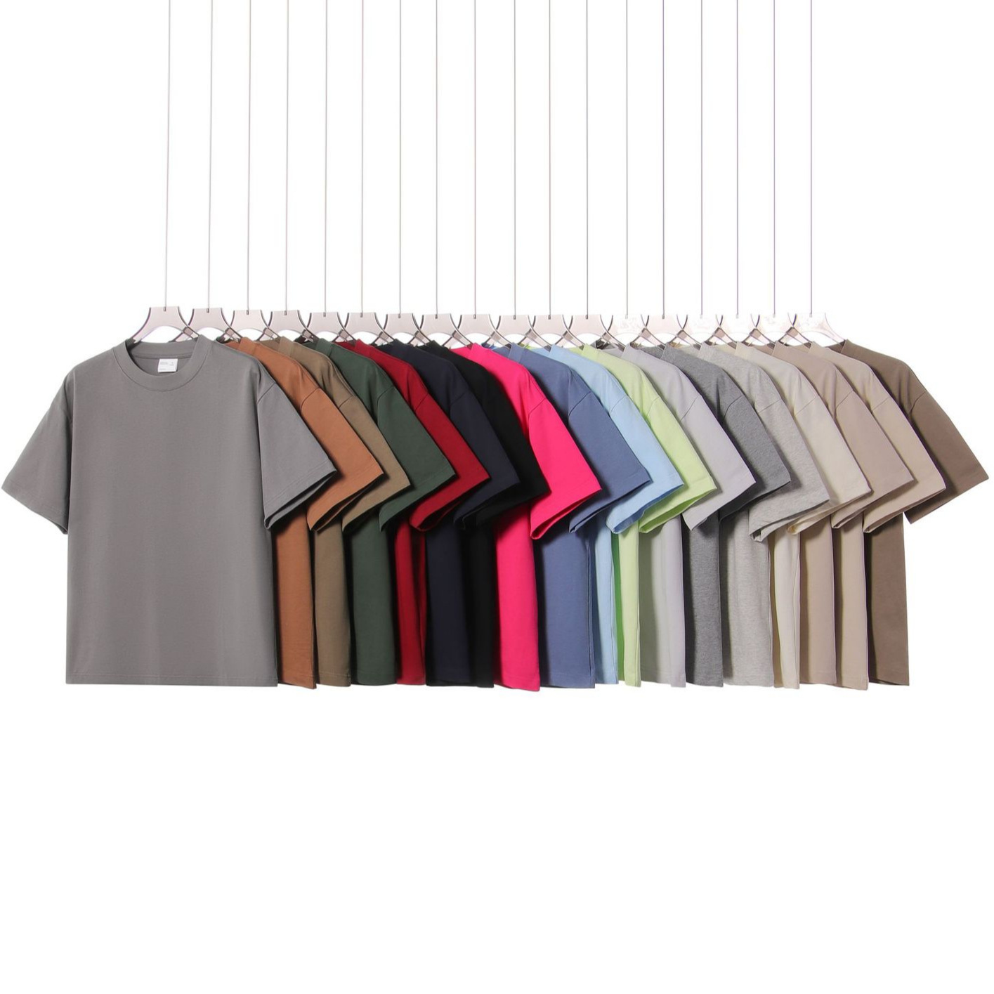 Heavyweight 300g Double Yarn Pure Cotton Solid Color Drop Shoulder Crew Neck Short Sleeve Men's American Style Trendy Oversized Blank T-Shirt for Summer