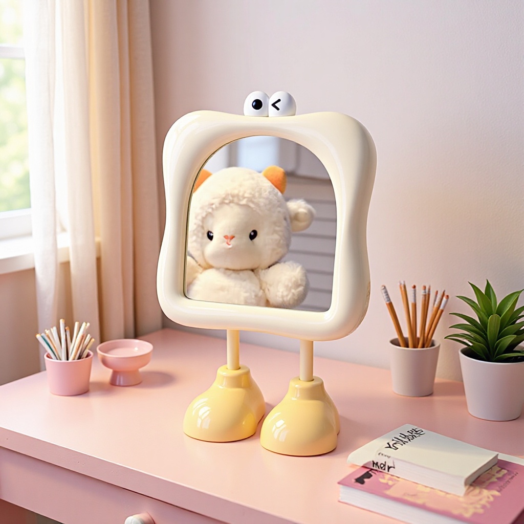 Cute Desktop Makeup Mirror, Portable Large-Eye Mirror, Student Dormitory Home Plastic Storage Home Mirror