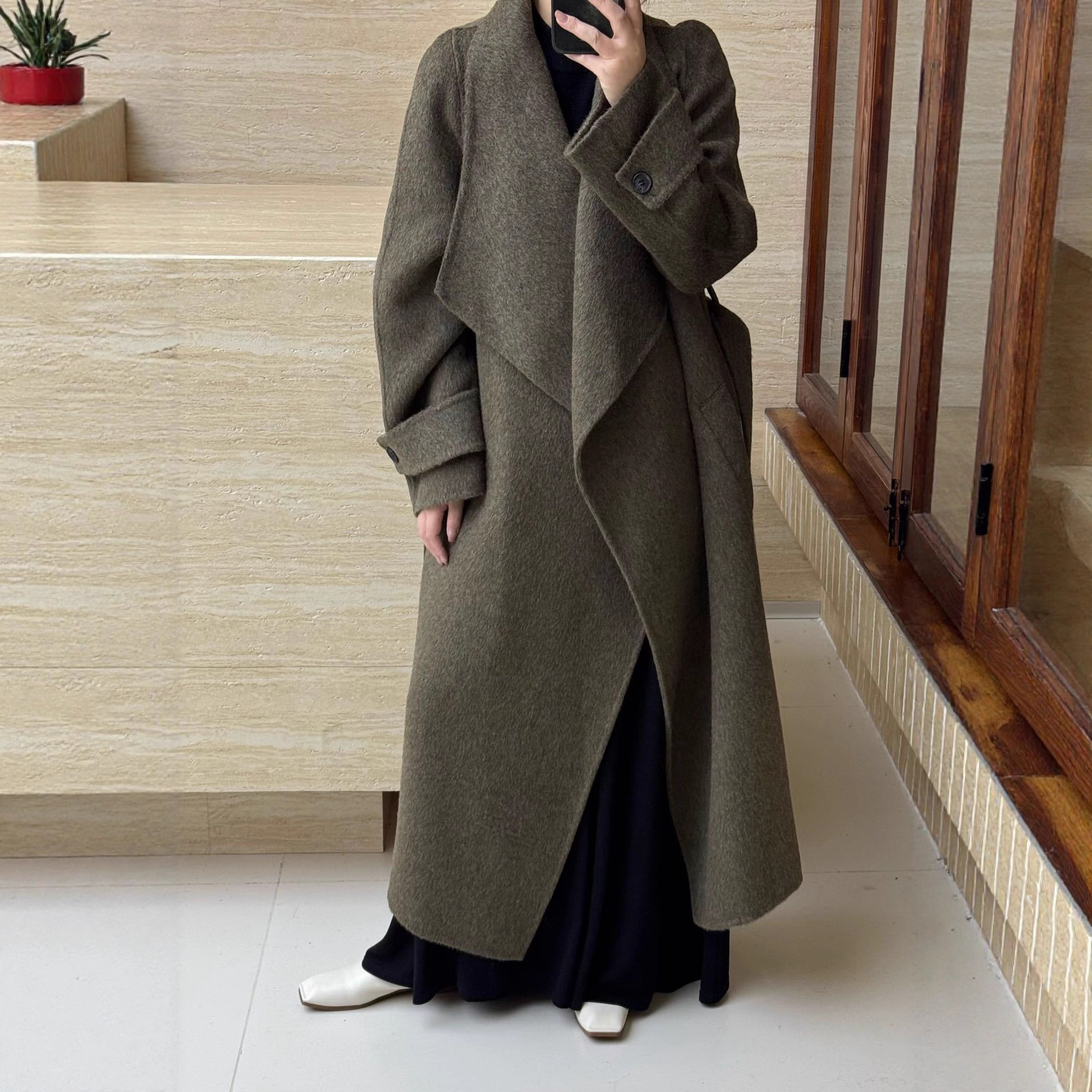 2025 Atmosphere Bathrobe Style Large Lapel Double-Sided Wool Coat Women's Korean Style Lazy Style Woolen Coat Women