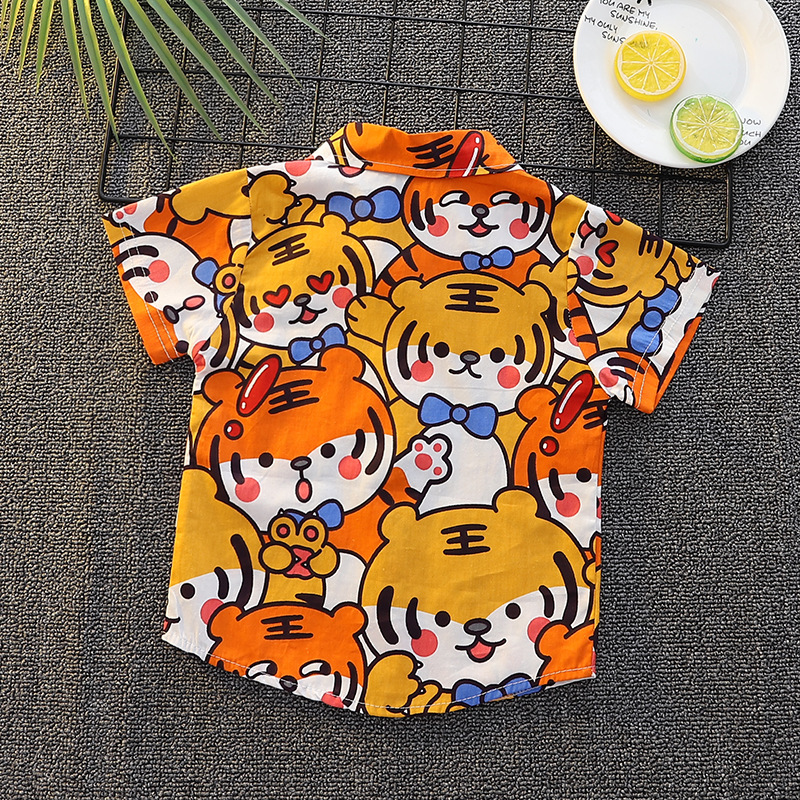 Camisa de manga corta de verano delgada camisa de estilo occidental de los niños de dibujos animados ocasionales 0-5 años de edad Linda moda de una sola pieza