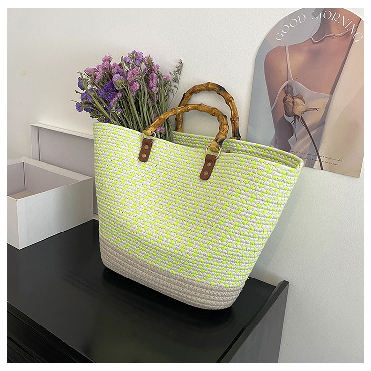 Women's Medium Straw Color Block Basic Vintage Style Weave Open Bucket Bag display picture 14